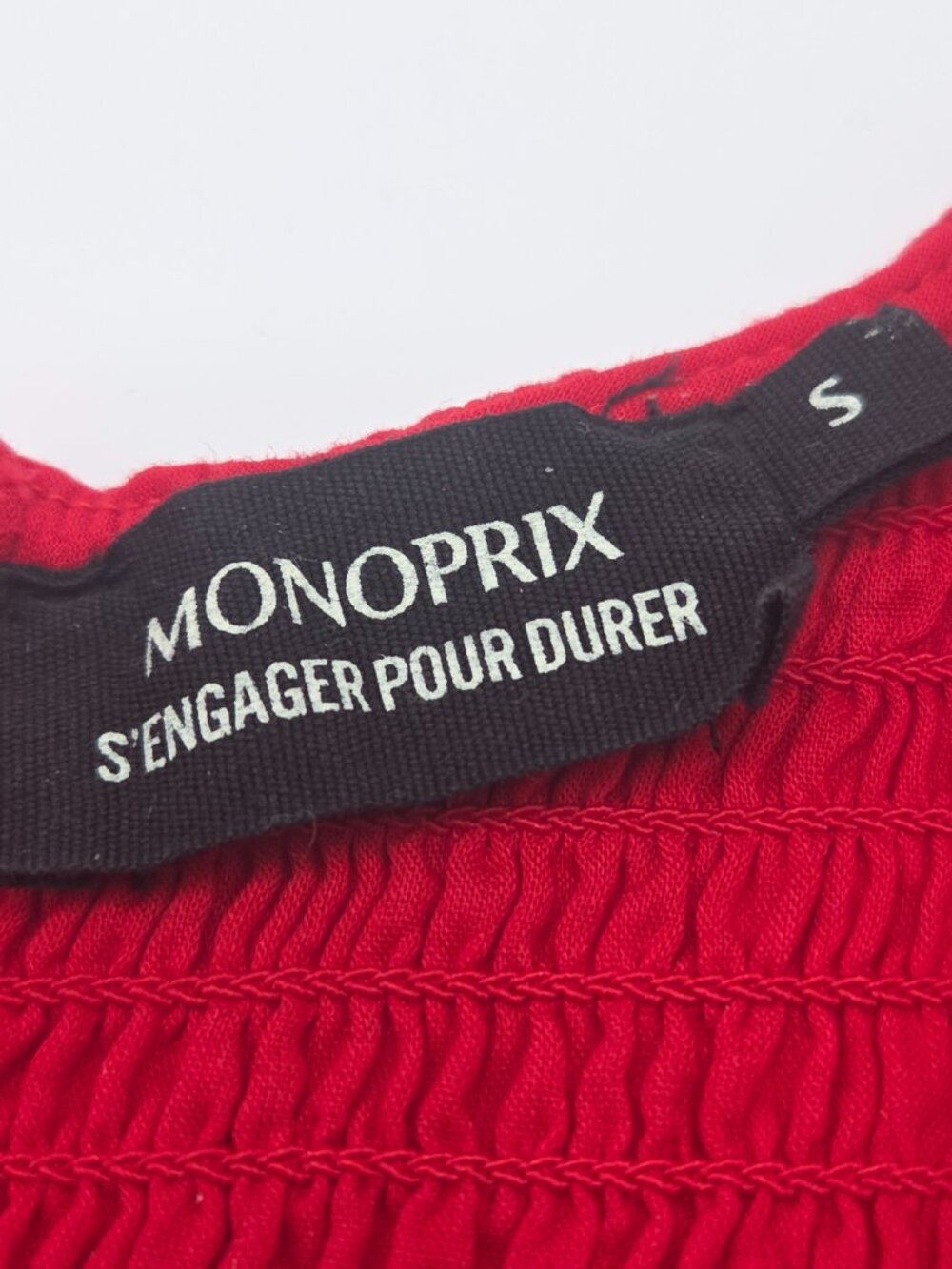 Monoprix Red Smocked Midi Dress NWOT lined - Picture 8 of 11